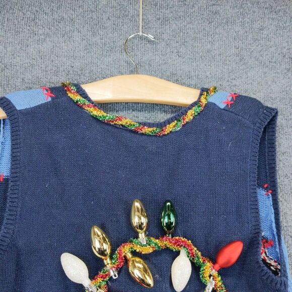 Capacity Womens Full Zip Christmas Sweater Cardigan Size M Blue Bulbs - Picture 9 of 11